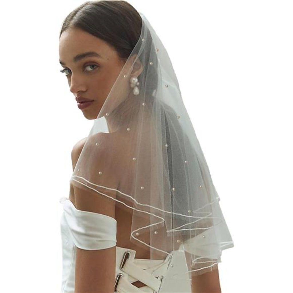 White Short Wedding Veil Pearl Rhinestone Bride Veils Bridal Veils Bachelorette